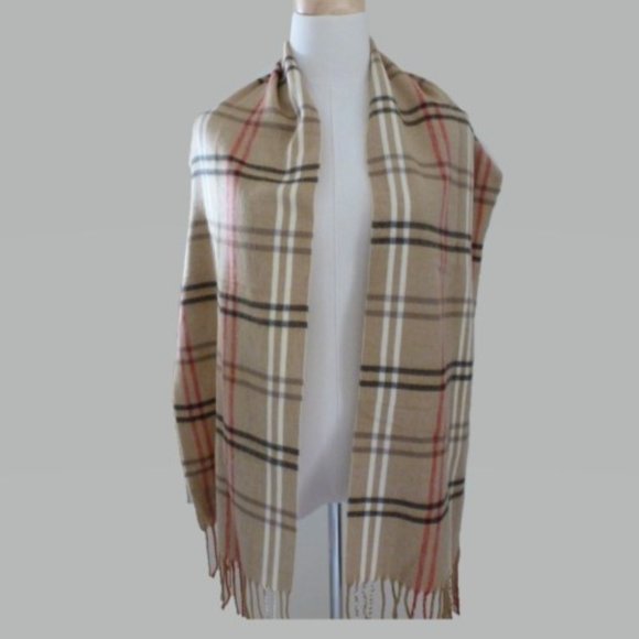 Cejon Tan Plaid Scarf with Fringe - Picture 3 of 4